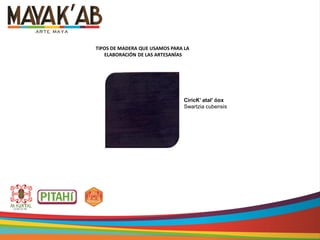 CiricK’ atal’ óox
Swartzia cubensis
TIPOS DE MADERA QUE USAMOS PARA LA
ELABORACIÓN DE LAS ARTESANÍAS
 