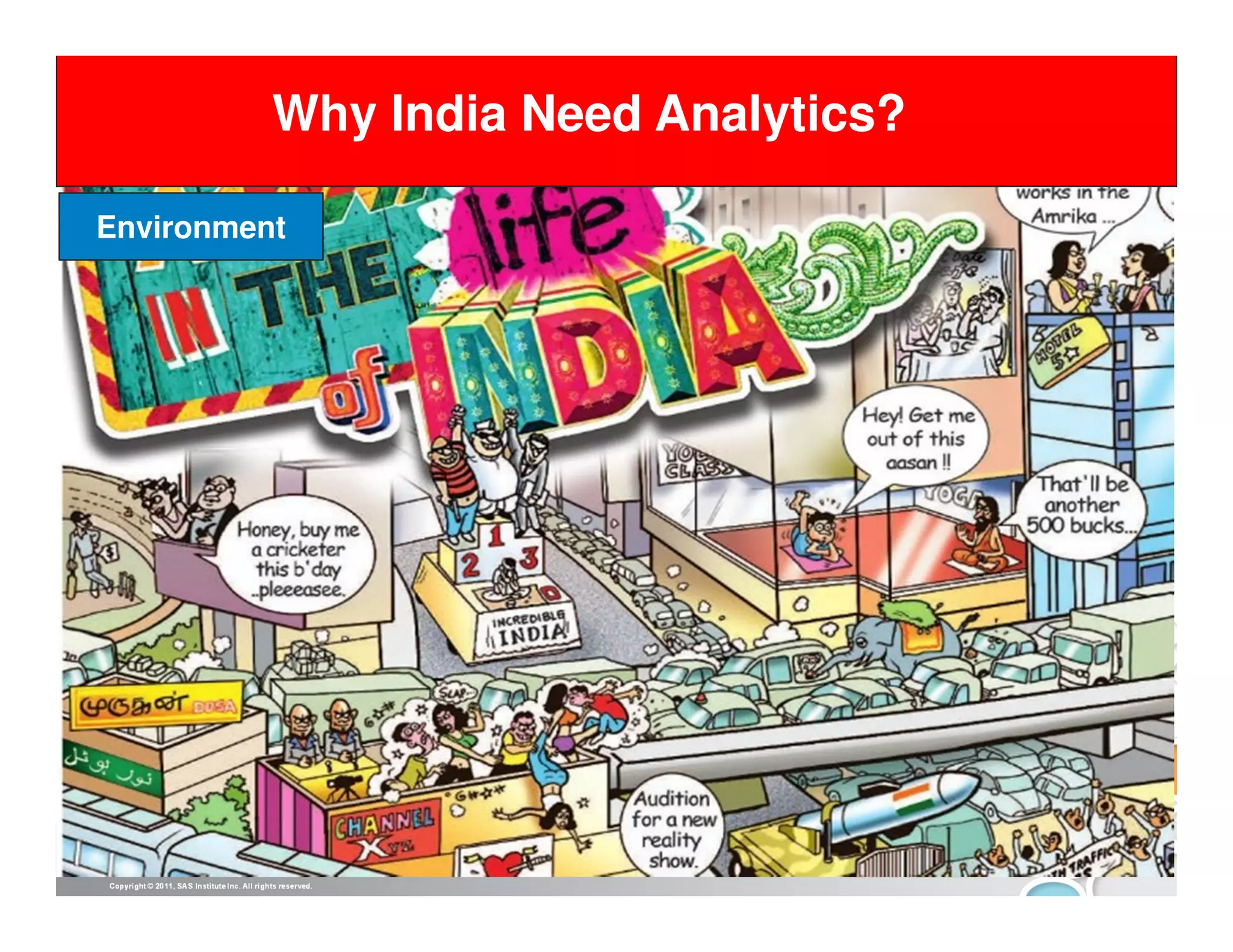 Why India Need Analytics?

Environment




Copyright © 2011, SAS Institute Inc. All rights reserved.
 
