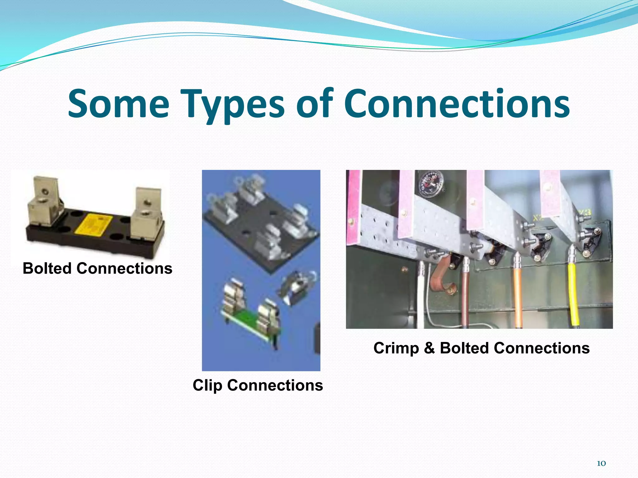 Some Types of Connections
10
Bolted Connections
Clip Connections
Crimp & Bolted Connections
 