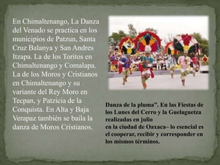 Danza Y baileQuiche tiene dos centros danzarios importantes.Uno de Santa Cruz del Quiche su cabecera, y el otro es Joyabaj.En Santa Cruz la danza principal es la de la Culebra y en Joyabaj la de El Palo Volador, llamado por sus pobladores como el Palo de los Voladores, bailando por los Micos del Palo Volador.