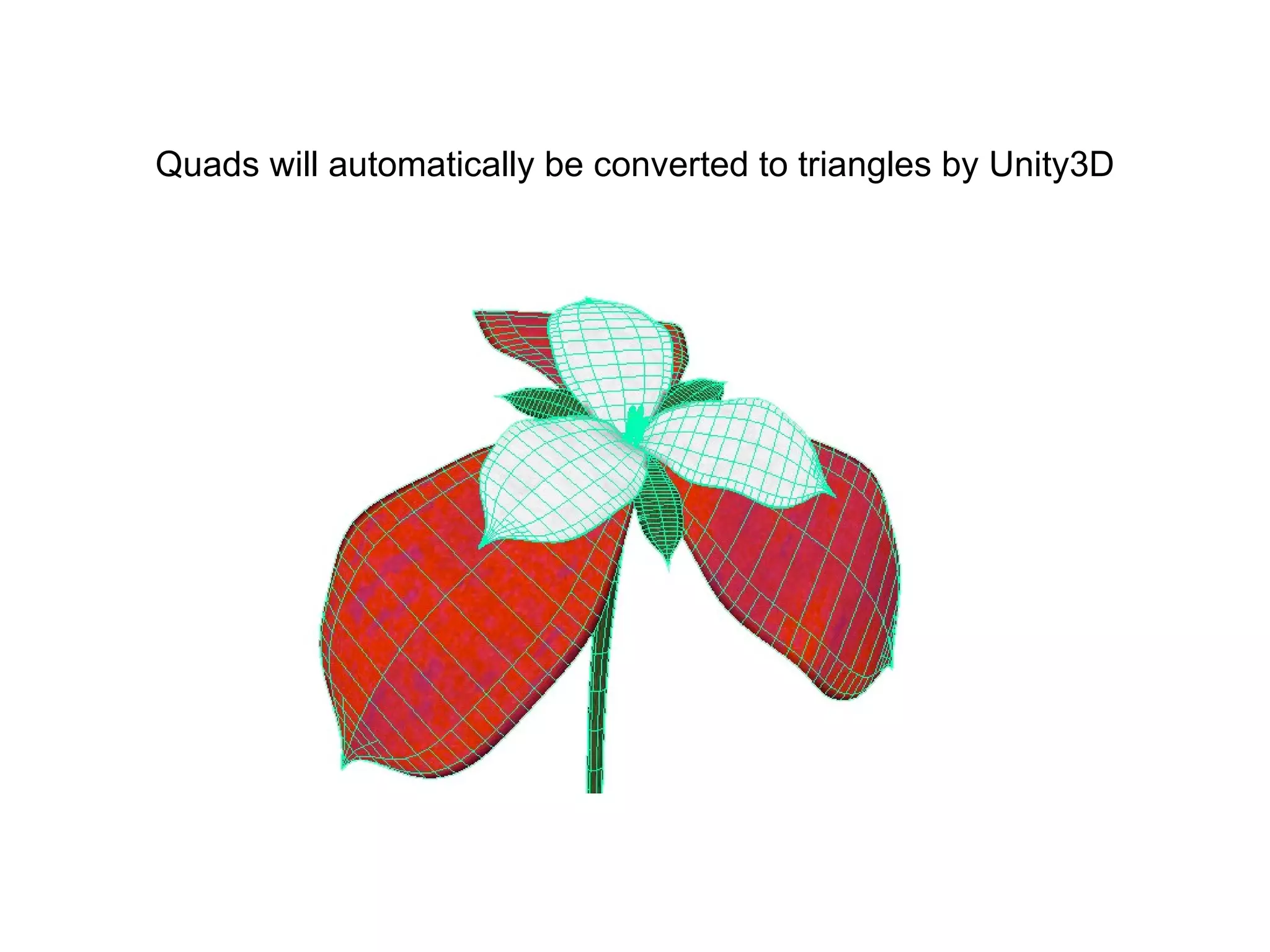 Quads will automatically be converted to triangles by Unity3D 