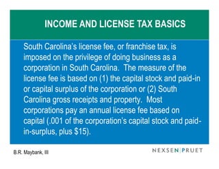 INCOME AND LICENSE TAX BASICS


        Almost every city and some seven counties impose
        a business license tax on...
