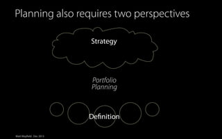 Planning also requires two perspectives
Strategy

Portfolio
Planning

Definition
Matt Mayfield . Dec 2013

 