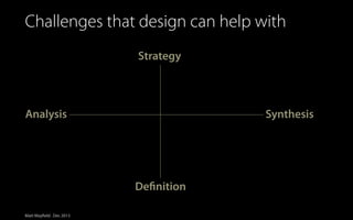Challenges that design can help with
Strategy

Analysis

Synthesis

Definition
Matt Mayfield . Dec 2013

 