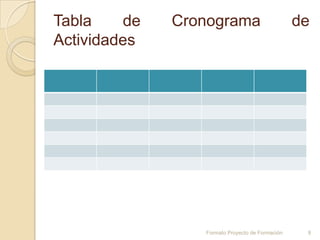 Tabla
de
Actividades

Cronograma

Formato Proyecto de Formación

de

9

 