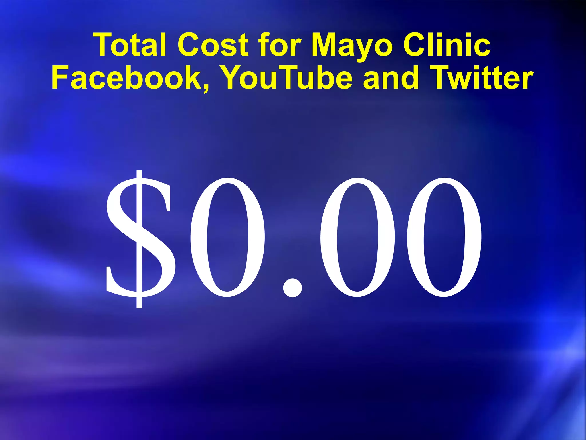 Total Cost for Mayo Clinic Facebook, YouTube and Twitter $0.00 