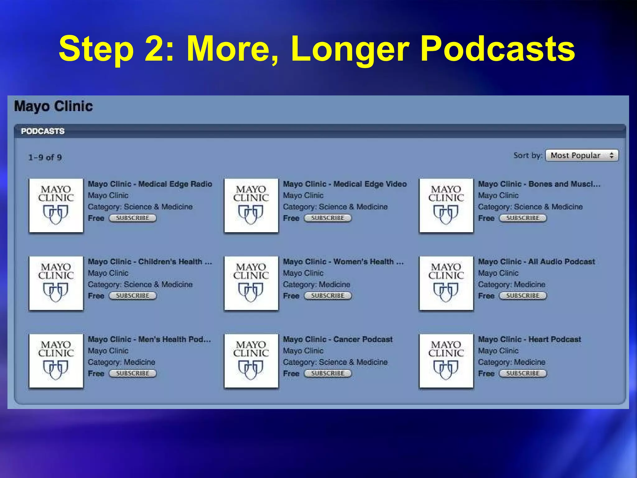 Step 2: More, Longer Podcasts 