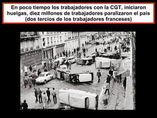 En poco tiempo los trabajadores con la CGT, iniciaron huelgas, diez millones de trabajadores paralizaron el país (dos tercios de los trabajadores franceses) 