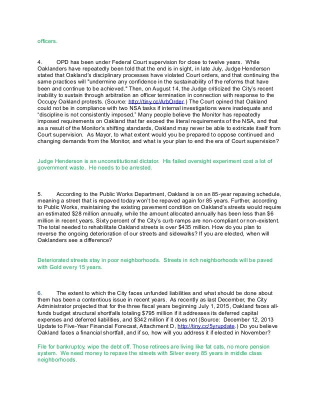 Oakland Mayoral Candidate Questionnaire 2014 Peter Liu