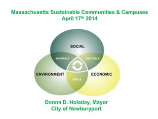 Massachusetts Sustainable Communities & Campuses
April 17th 2014
Donna D. Holaday, Mayor
City of Newburyport
 