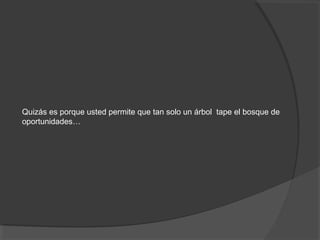 Quizás es porque usted permite que tan solo un árbol tape el bosque de
oportunidades…
 