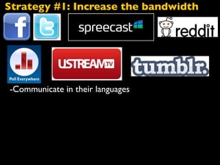 -Communicate in their languages
Strategy #1: Increase the bandwidth
 