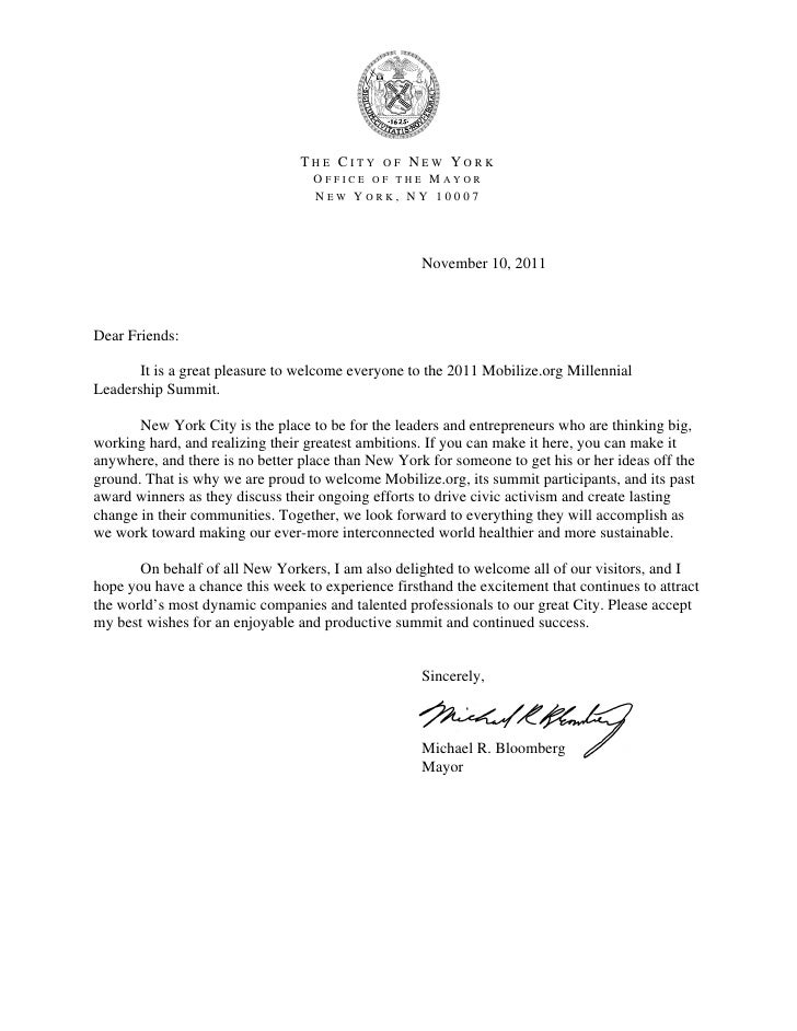 Special Letter from New York City Mayor Michael Bloomberg Special Letter from New York City Mayor Michael Bloomberg