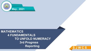 MATHEMATICS
4 FUNDAMENTALS
TO UNFOLD NUMERACY
3rd Progress
Reporting
S J W C S
May , 2021
 