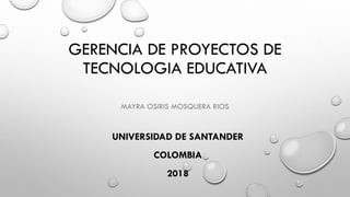 GERENCIA DE PROYECTOS DE
TECNOLOGIA EDUCATIVA
MAYRA OSIRIS MOSQUERA RIOS
UNIVERSIDAD DE SANTANDER
COLOMBIA
2018
 