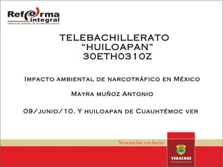 TELEBACHILLERATO  “HUILOAPAN” 30ETH0310Z Impacto ambiental de narcotráfico en México Mayra muñoz Antonio 09/junio/10. Y huiloapan de Cuauhtémoc ver   