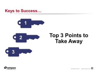 RACKSPACE® HOSTING | WWW.RACKSPACE.COM
Keys to Success…
15
Top 3 Points to
Take Away
1
2
3
 