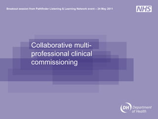 Collaborative multi-professional clinical commissioning  Breakout session from Pathfinder Listening & Learning Network event – 24 May 2011 
