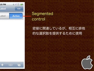Segmented
control

密接に関連しているが、相互に排他
的な選択肢を提供するために使用
 
