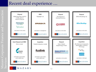 Mazars Corporate Finance and Transaction
 Services




12
                                            Recent deal experience …
 