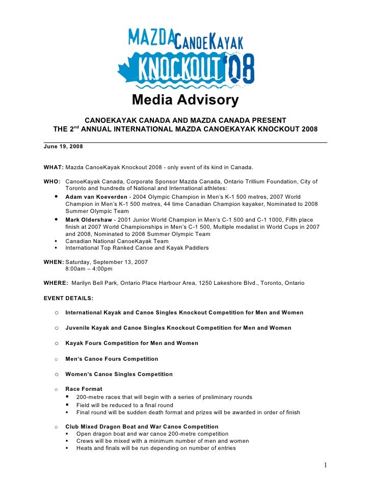 mazda kayak race 1st media advisory media advisory