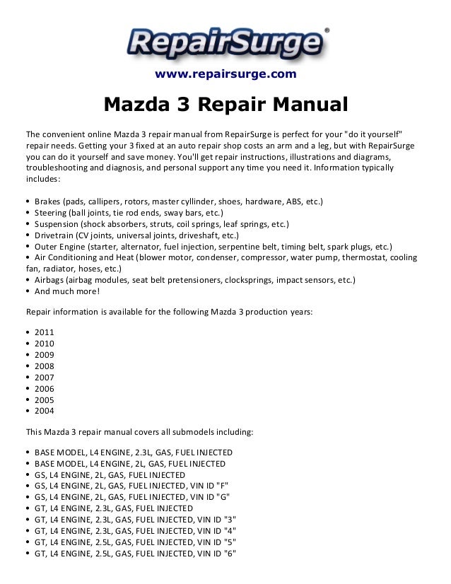 Mazda 3 Repair Manual 2004-2011