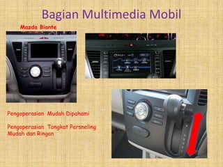 Bagian Multimedia Mobil
    Mazda Biante




Pengoperasian Mudah Dipahami

Pengoperasian Tongkat Persneling
Mudah dan Ringan
 