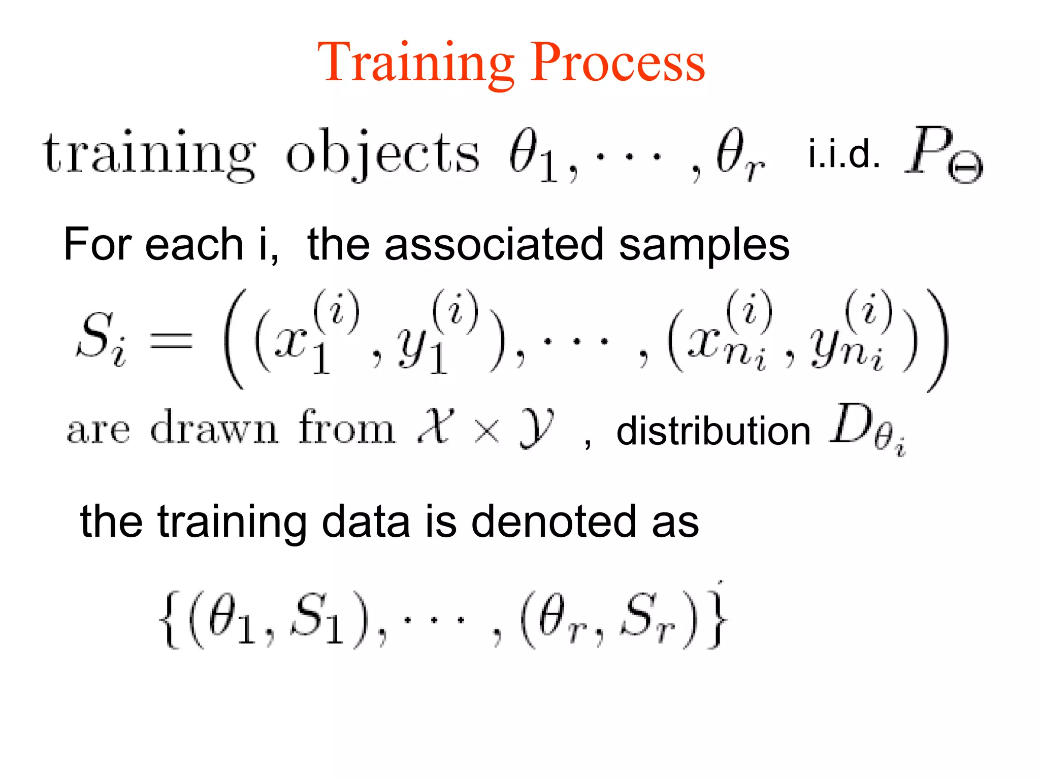 Training Process i.i.d. For each i,  the associated samples ,  distribution the training data is denoted as 