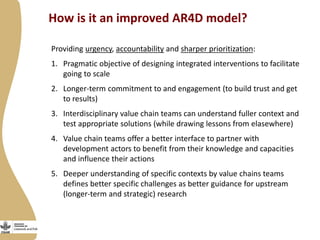 Maziwa Zaidi: Tanzania smallholder dairy value chain R4D program—An experiment to improve AR4D