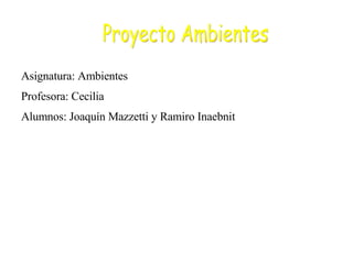 Asignatura: Ambientes Profesora: Cecilia Alumnos: Joaquín Mazzetti y Ramiro Inaebnit  Proyecto Ambientes 