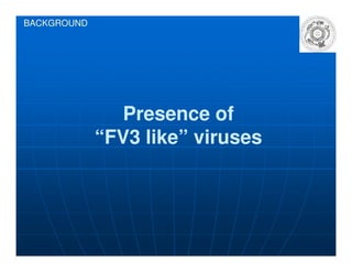 Presence ofPresence of
“FV3 like” viruses“FV3 like” viruses
BACKGROUND
“FV3 like” viruses“FV3 like” viruses
 