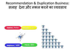 Recommendation & Duplication Business:
सलाह देना और नकल करने का व्यवसाय
 