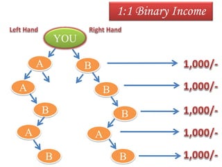1:1 Binary Income
YOU
A B
A B
B B
AA
B B
 