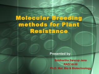Molecular Breeding
methods for Plant
Resistance
Siddhartha Swarup Jena
RAD/10-30
Ph.D. Mol. Bio & Biotechnology
Presented by:
 