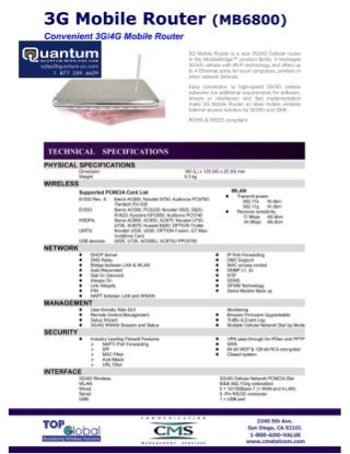 Top Global 3G/4G Mobile Wireless Router (MB6800) (Quantum-Wireless.com)