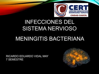 INFECCIONES DEL
SISTEMA NERVIOSO
MENINGITIS BACTERIANA
RICARDO EDUARDO VIDAL MAY
7 SEMESTRE
 