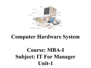 Computer Hardware System
Course: MBA-I
Subject: IT For Manager
Unit-1 1
 