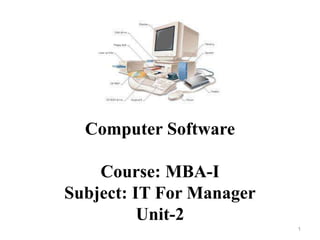 Computer Software
Course: MBA-I
Subject: IT For Manager
Unit-2
1
 