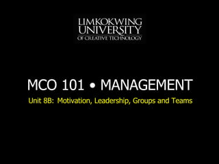 Unit 8B: Motivation, Leadership, Groups and Teams 