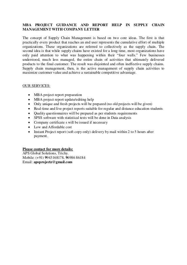 mba projects supply chain management mba supply chain management