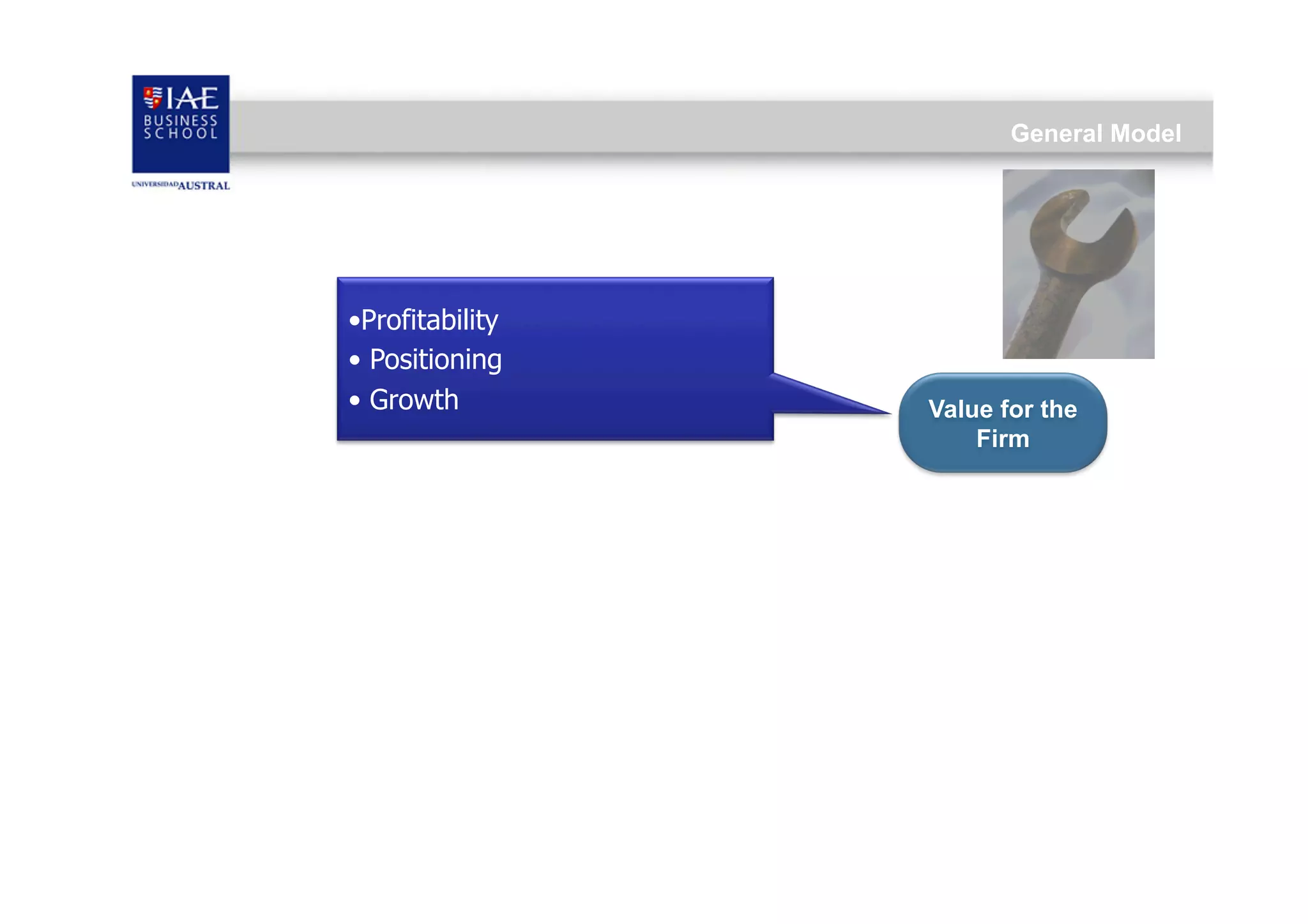 General Model

• Profitability
•  Positioning
•  Growth

Value for the
Firm

 