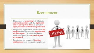 Features of Recruitment
• It is a positive act.
• It involves a series of planned activities.
• It helps in developing app...