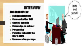60
INTERVIEW
STRESS INTERVIEW (For
Experienced):
b Direct Stress questions are asked
b To find out the suitability of the
...