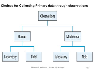 Choices for Collecting Primary data through observations
Research Methods Lecture by Ntangsi 107
 