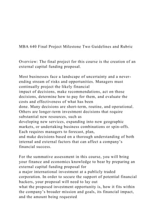 MBA 640 Final Project Milestone Two Guidelines and Rubric .docx