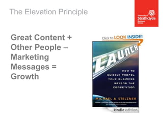 The Elevation Principle

Great Content + +
Other People –
Marketing
Messages =
Growth

 