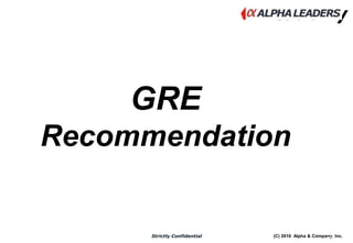 (C) 2016 Alpha & Company, Inc.Strictly Confidential
101
GRE
Recommendation
 