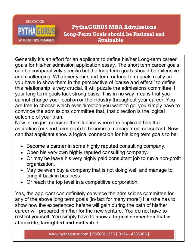 Personal essay for mba application and long term goals