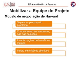 MBA em Gestão de Pessoas


  Mobilizar a Equipe do Projeto
Modelo de negociação de Harvard
 