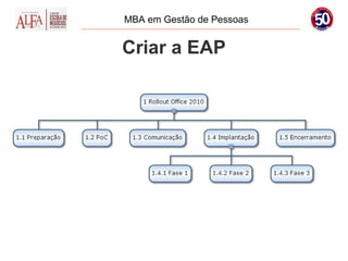 MBA em Gestão de Pessoas


Criar a EAP
 